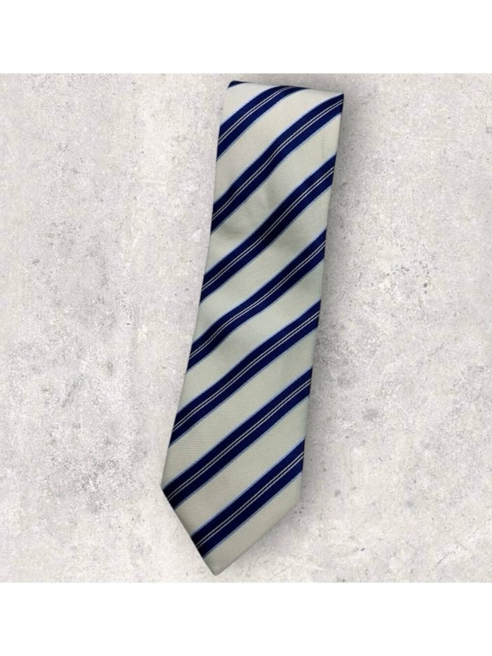 TOMMY HILFIGER Silk Tie ITALY White Blue Striped W:3.5"